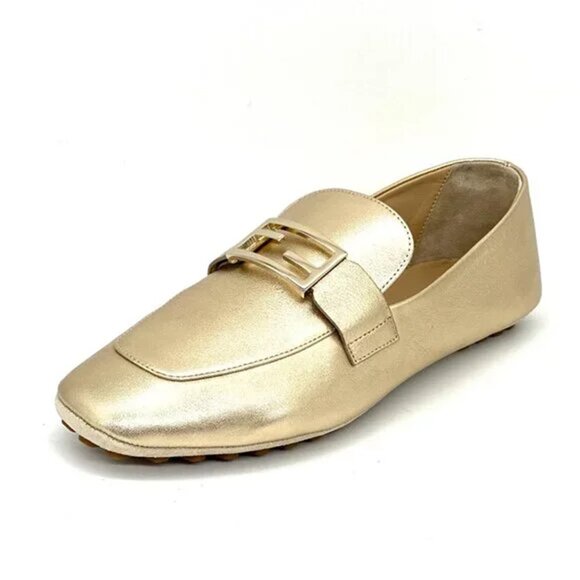NWOB FENDI Baguette Driving Loafer Gold Logo Buckle Flats Loafers 38.5 - Picture 1 of 8